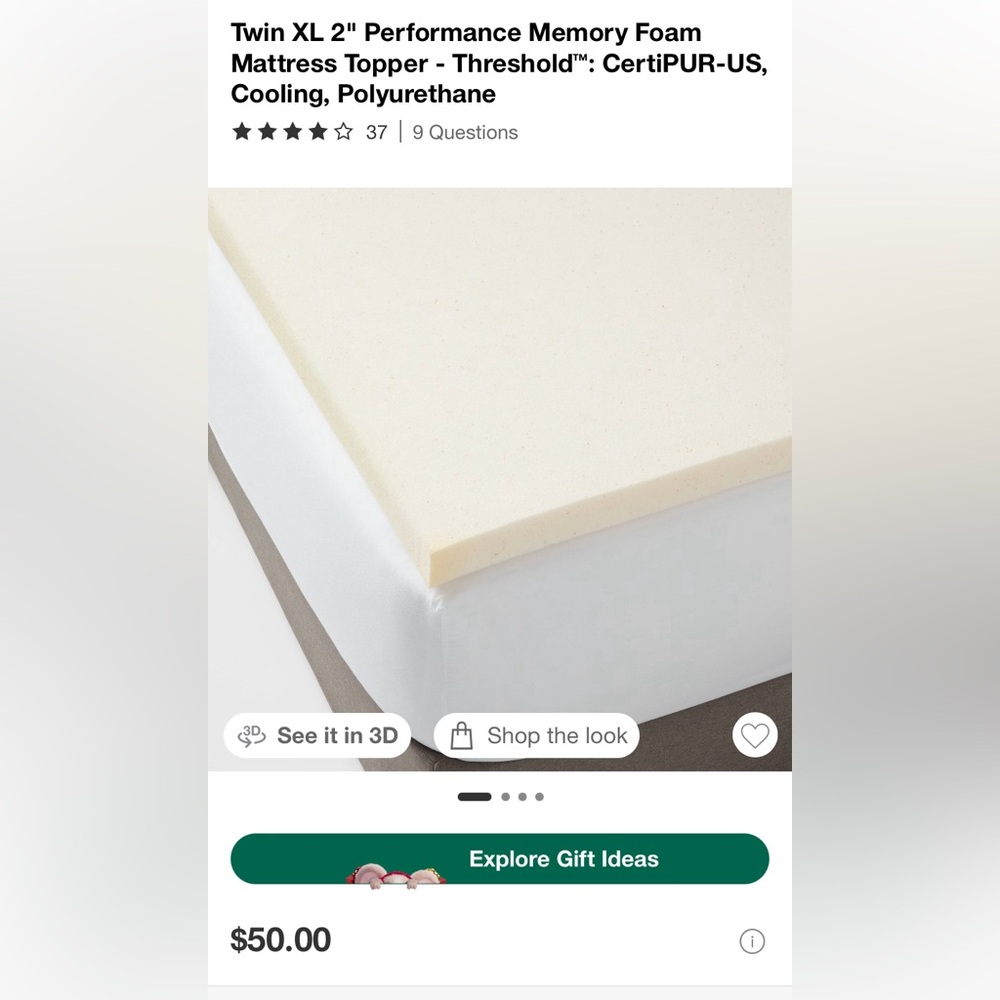 Twin XL Memory Foam Mattress Topper